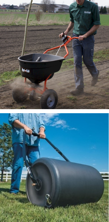 Strooiwagen en tuinrol Strooiwagen en tuinrol